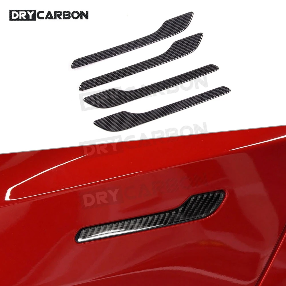 

4 PCS Carbon Fiber Car Door Handles Decorative Cover Trims Stickers For Tesla Model 3 2017 - 2019 Car Styling