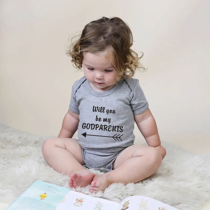 Комбинезоны с короткими рукавами для новорожденных; Roupas De Bebe; комбинезоны для мальчиков и девочек с надписью «Will You Be My godpards»