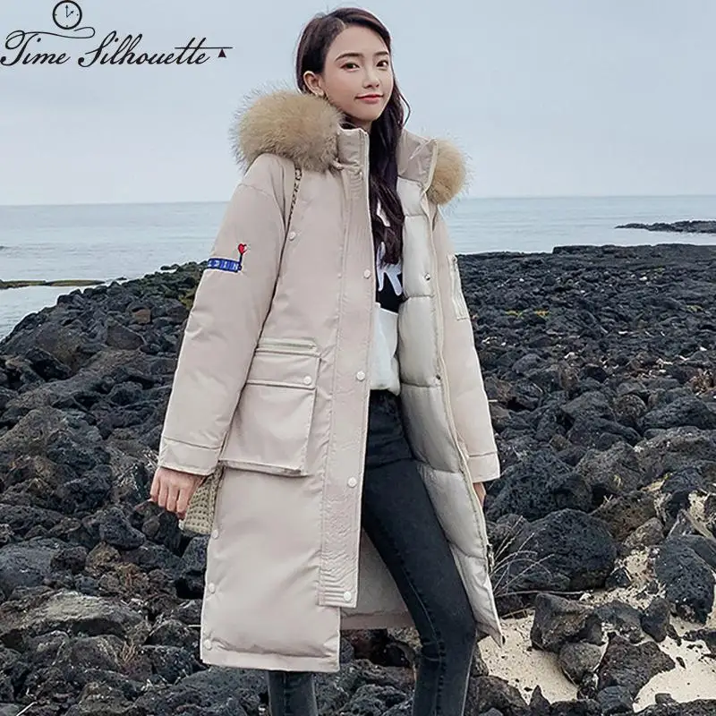 

2019 Thick Winter Jacket Women Hooded Fur Collar Down Cotton Coat Long Jacket Female Jacket Parkas Mujer Maxi Coats Oversize W34