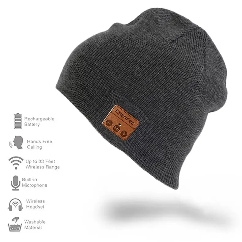 Беспроводной Bluetooth 4,2 Hands-Free вязаная музыкальная шапка HD стерео динамик наушники микрофон Перезаряжаемый USB для зимнего спорта на открытом воздухе - Цвет: cf-hat-deepgray