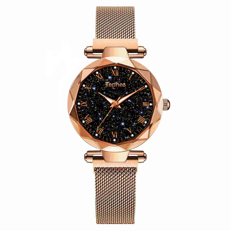 Женские наручные часы Звездное небо магнитные женские часы светящиеся Роскошные водонепроницаемые женские часы для relogio feminino Reloj Mujer - Цвет: Rose Gold