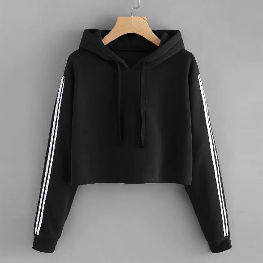 

Fashion Sweatershirt Women Solid Lace Up Drawstring Long Sleeve Sweatershirt Short Hoodie Crop Top Women Hoodies poleron mujer