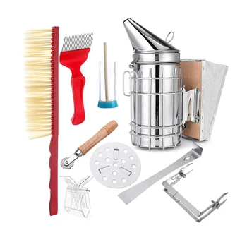 

Stainless Steel Beekeeping Bee Hive Smoker Kit Heat Shield Protection Scraper Equipment Tools 8pcs/set Apiculture Accessories