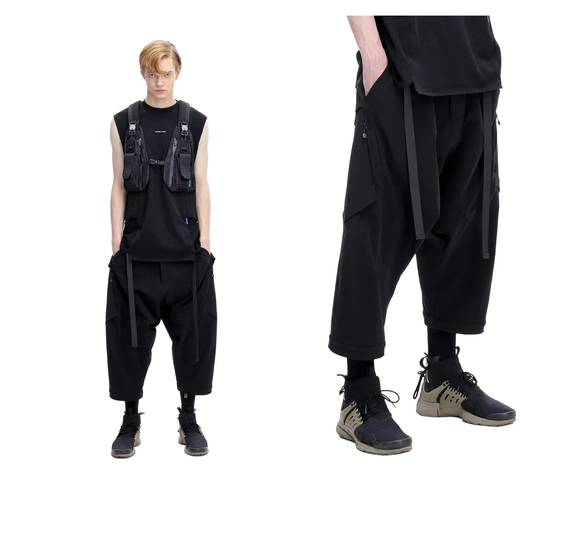 Reindee Lusion 21 ss 2 in 1 Molle system low crotch samurai pants techwear water repellent multi pockets waist adjustment