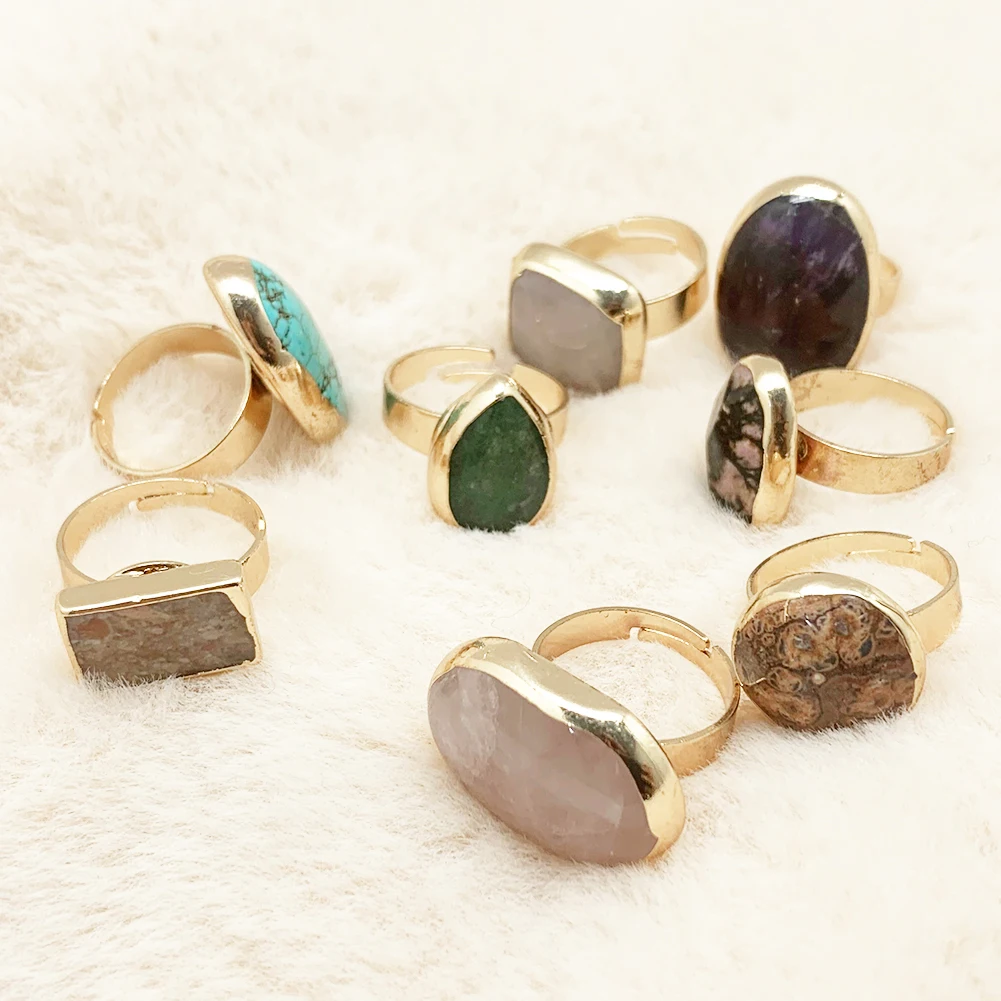New Vintage Big Water Drop Retro Open Natural Stone Rings for Women Girl Finger Ring Party Wedding Jewelry Gift Adjustable | Украшения и