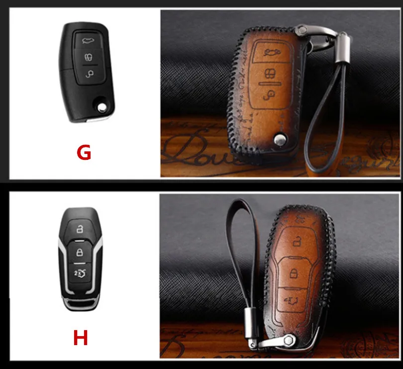 Best Car Accessories Genuine Leather Car Auto Remote Key Case Cover Holder Skin Shell for Ford Focus 2 Focus 3 Kuga Ecosport Edge