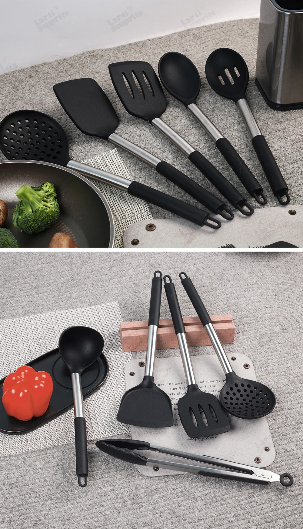Classic Kitchen Cooking Tools Silicone Utensils Set Non Stick Heat Resistant Spatula Spoon Kit Kitchen Gadgets Accessories Grey