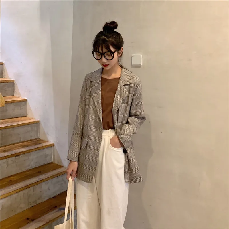 

Photo Shoot + 5 Yuan New Style Korean-style Casual Plaid Mid-length Elegant Versatile Suit Jacket Women's 61811 #