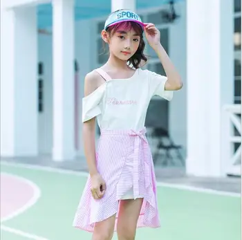 

girls outfits summer big girls 2pcs sets white t shirt with ruffles skirts children clothes wholesale