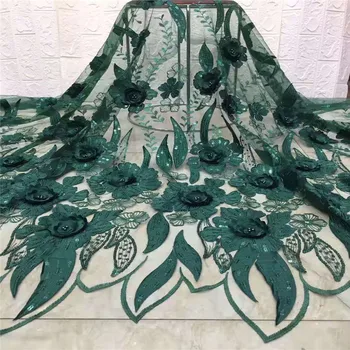 

2019 beaded sequins lace African Emerald green lace fabric high quality beautiful nigerian wedding lace new design french dress