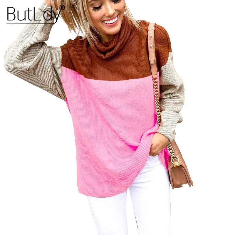 

Multicolor Patchwork Turtleneck Sweater Women Knitted Pullover Fashion 2019 Atumn Winter Sweater Tricot Casual Tops Knitwear