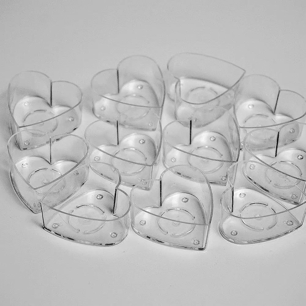 Clear Plastic Tealight Candle Cups/ Love Heart Candle  Containers for wedding With wicks 40pcs