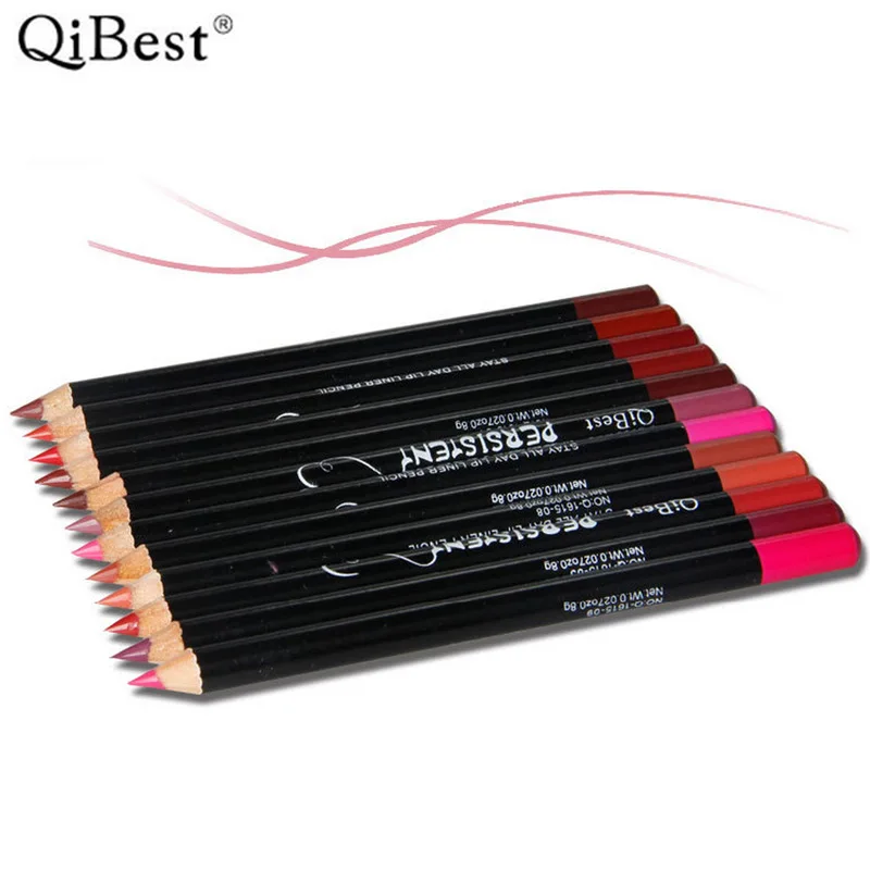 12 цветов/лот подводка для губ макияж бренд Qibest водонепроницаемый не-dizzy карандаш для губ контур макияж