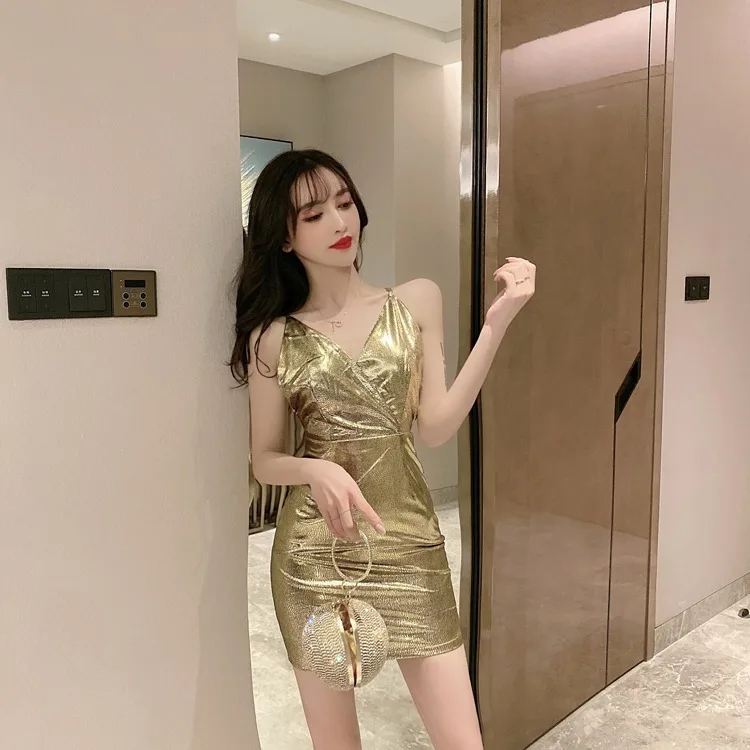 

Photo Shoot 2020 New Style Control Field Queen Deep-V Sheath Camisole Miniskirt Slimming Backless Dress