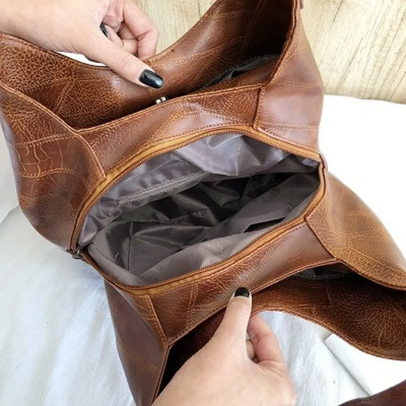

2019 Retro Soft Leather Tote Bag Literary Simple Shoulder Bag Multi-layer Casual Ladies Messenger Bag Crossbody Bags for Women