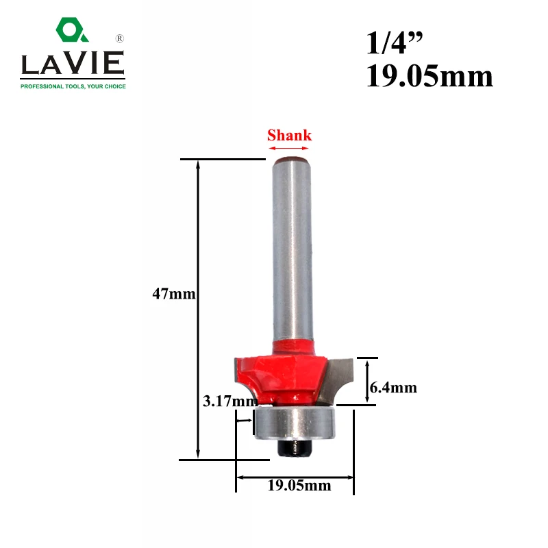Фреза по дереву 6 мм 1/4 хвостовик маленький угловой круглый фреза Бит кромки деревообрабатывающая мельница Классическая фреза Бит по дереву MC01035 - Длина режущей кромки: 19.05mm