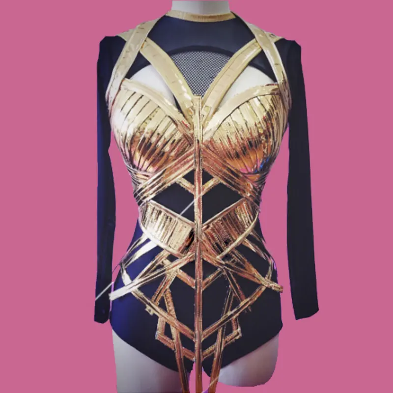 Golden-hollow-Outfit-Black-base-Rhinestones-Bodysuit-Women-2-Piece-Stretch-Outfit-Nightclub-Dance-Wear-Female (1)