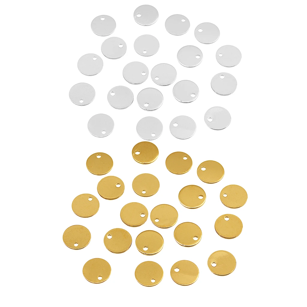 40pcs Round Gold silver color Pendant Stamping Blank Dog Tags Pendants Charm Necklace DIY Jewelry Crafts 8mm