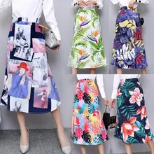 Новая юбка женская винтажная юбка миди с принтом Faldas Mujer женский эластичный пояс с поясом шикарные женские юбки до середины икры