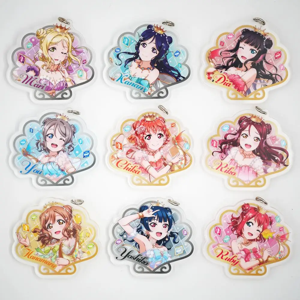 

Love Live Lovelive Sunshine Aqours Anime Yoshiko Chika Hanamaru You Dia Ruby Riko Kanan Mari Mermaid Acrylic Keychain