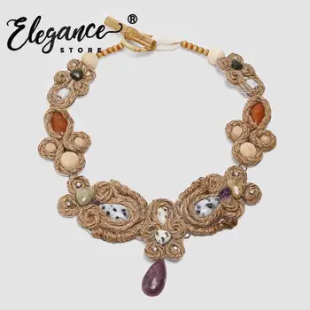 

Elegance ZA Handmade Beaded Jute Necklaces for Women Vintage Fashion Toggle Contrasting Collar Choker Necklaces Jewelry Wedding