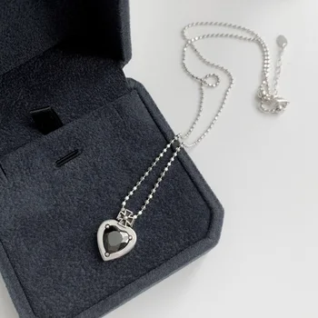 

Small fragrance black zircon cross love S925 pure silver necklace women Thai silver Vintage Necklace women sweater chain