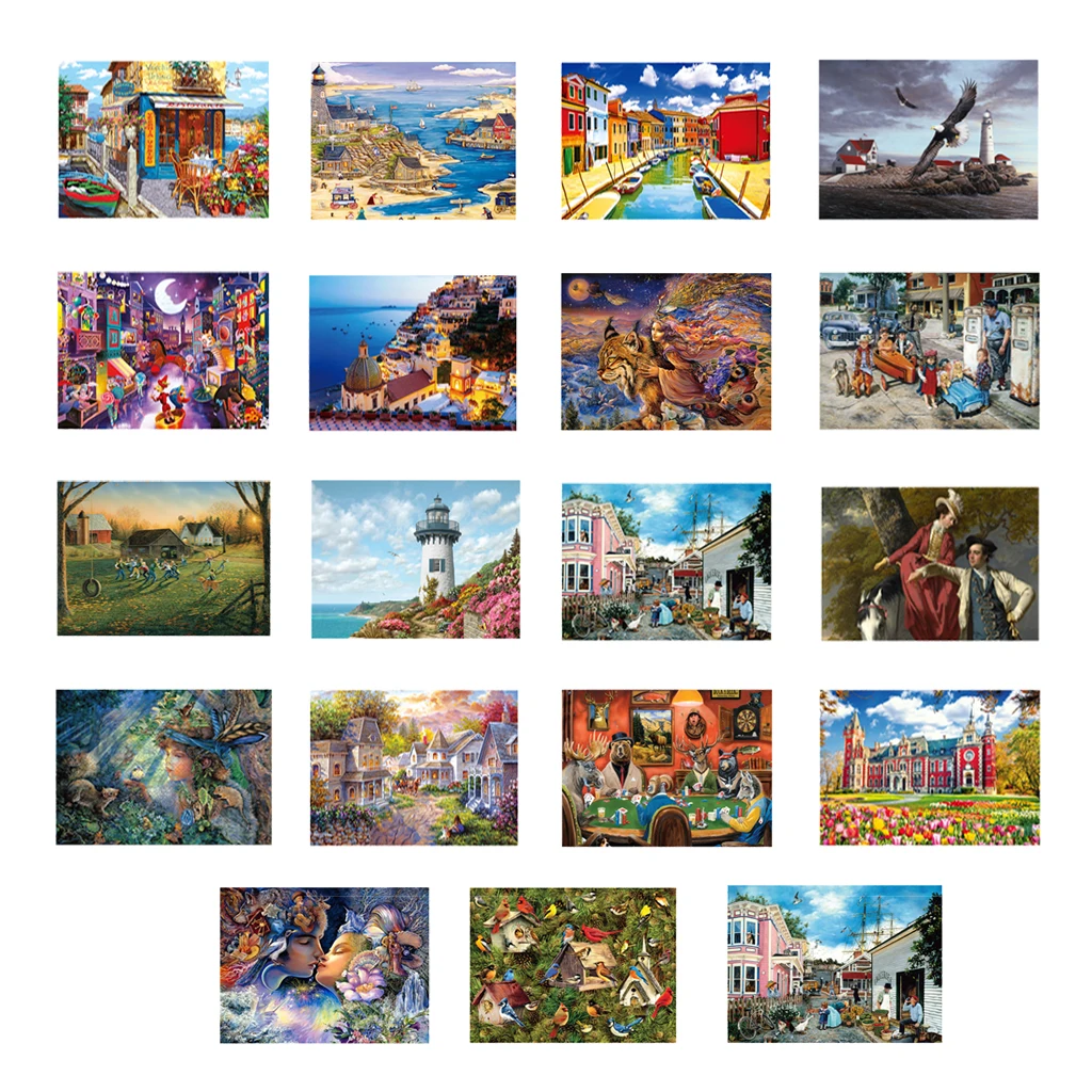 DIY 1000 Pieces Puzzle Set Beautiful Painting Country Landscape Jigsaw Scenery Puzzles Toy for Children Adults Home Decoration 