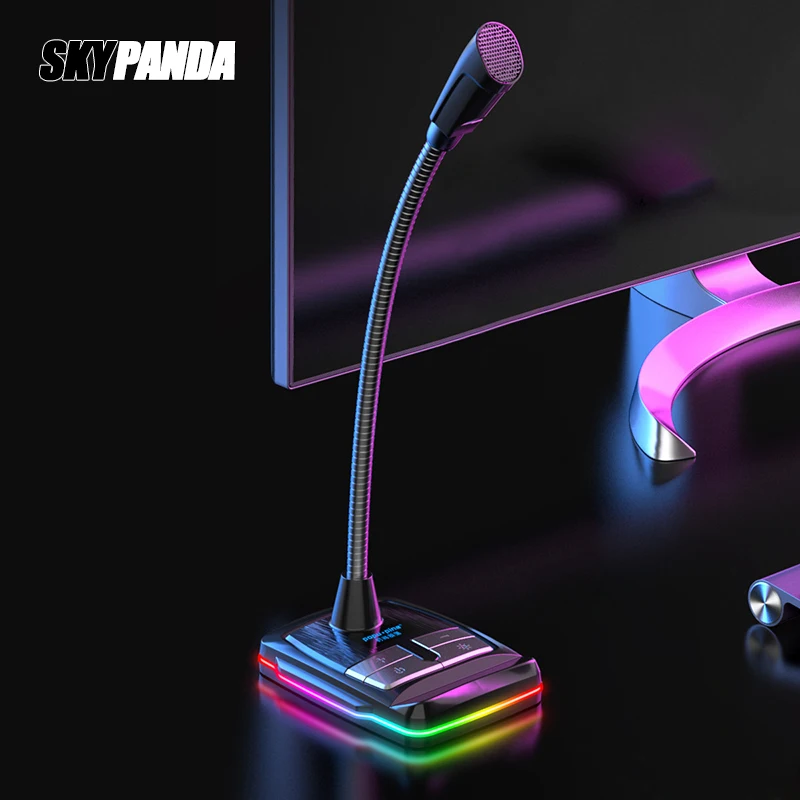 USB Microphone RGB Light emitting Flexible Free Drive HD Sound Card Noise Reduction Computer