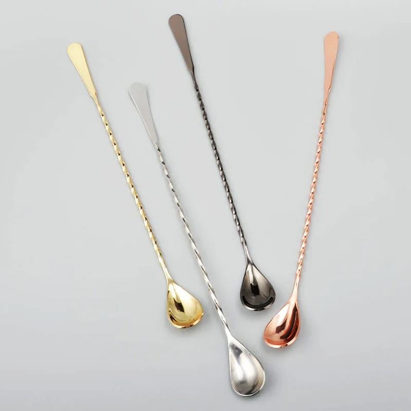 Stainless Steel Long Handle Bar Ice Tea Milk Cocktail Shaker Stirrer Coffee Stirring Spoon Cocktail Stirrer