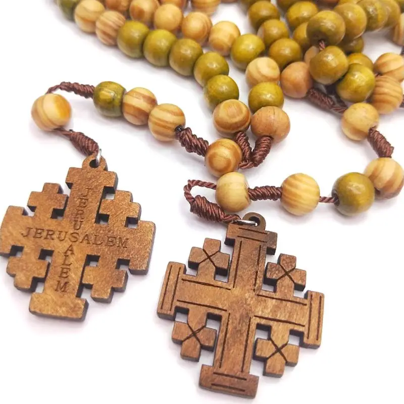 Jesus Wooden Prayer Beads 10mm Rosary Cross Necklace Pendant Woven Rope Chain Church Supplies Jewelry Accessories Jesus Wooden Prayer Beads 10mm Rosary Cross Necklace Pendant Woven Rope Chain Church Supplies Jewelry Accessories