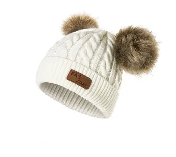 

Spring Autumn Winter Children's Hats Twist Double Ball Knitted Wool Ball Double Ball Hat Solid Color Knitted Hat Wool Hat Warm