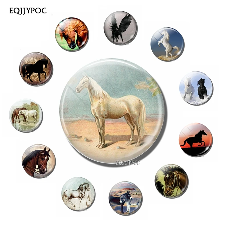 

Horse Fridge Magnets 30mm Glass Dome Cabochon Lovely Animal Refrigerator Magnetic Sticker Kids Fairy Tale Home Decoration