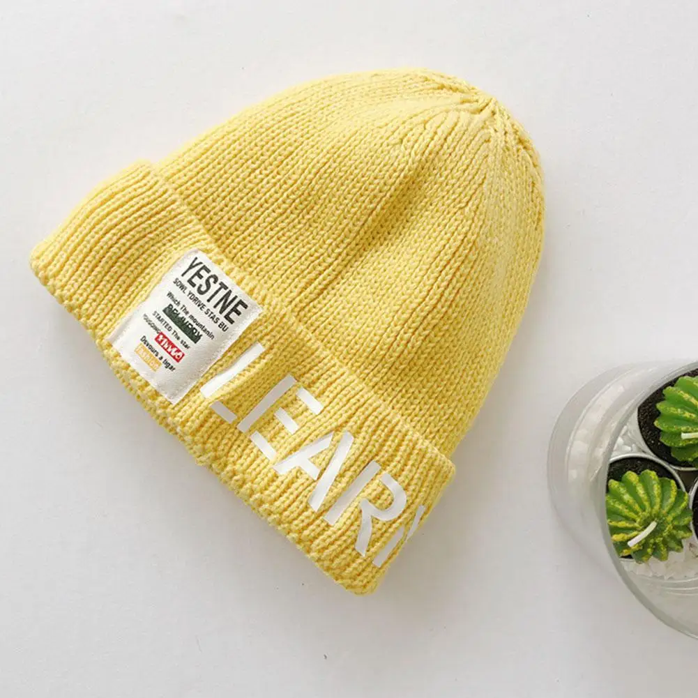 MISSKY/осенне-зимняя детская Шерстяная кепка с буквенным декором, кепка вязаная шапка для мальчиков и девочек - Цвет: yellow