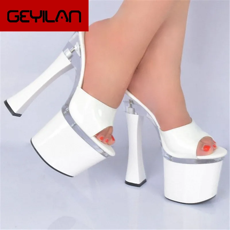 

Fashion Banquet Wedding Shoes Princess 18cm Ultra High Heels Platform Female Slippers 7 Inch Spool Heels Sandals