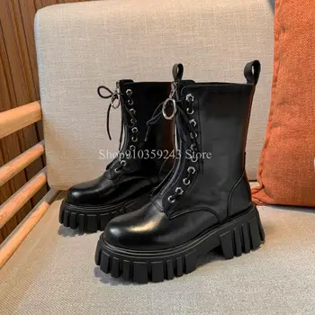 

2020 women's leather platform motorcycle boots