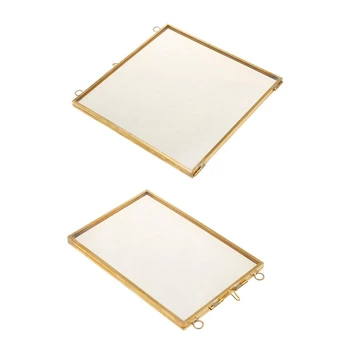 

2 Pcs Vintage Hanging Metal Photo Frame + Glass and 2 Glass Side Gold + Transparent, 10.2 X 15.3 Cm & 16 X 16 Cm