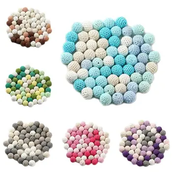 

60Pcs 20mm Chunky Round Crochet Wooden Beads Baby Teether Nursing Teething Pacifier Chain Necklace Toy Making DIY Crafts
