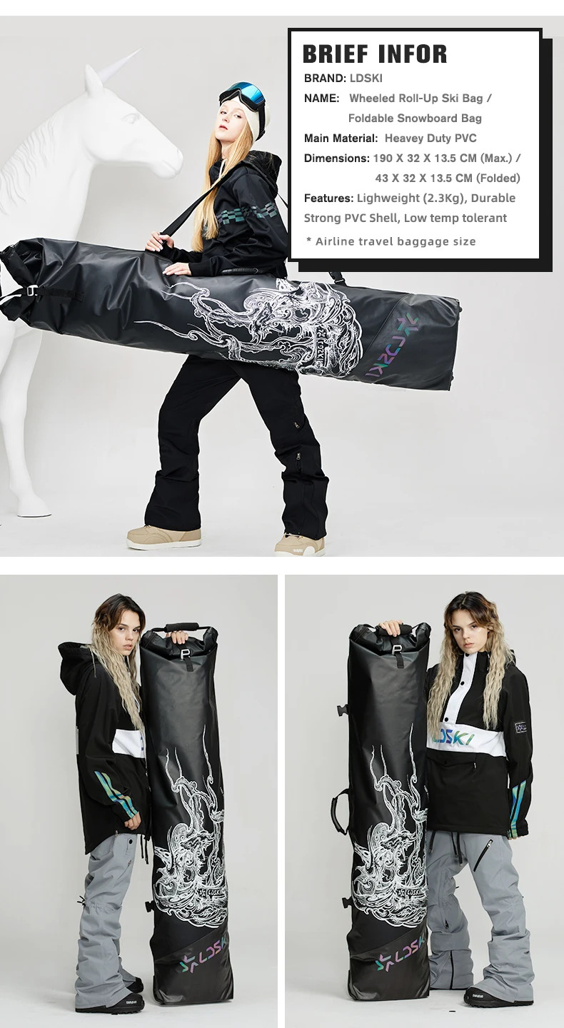 LDSKI складная сумка для катания на колесиках, сумка для сноуборда, прочная водонепроницаемая сумка для зимних видов спорта, сумка для путешествий, выдвижная, 155~ 185 см
