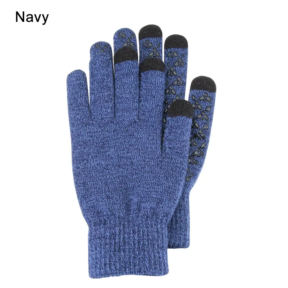 navy blue 5 1 пара, мужские утолщенные вязаные перчатки для экрана телефона, мужские зимние осенние теплые шерстяные кашемировые однотонные перчатки, мужские перчатки, деловые перчатки - Цвет: navy blue 5