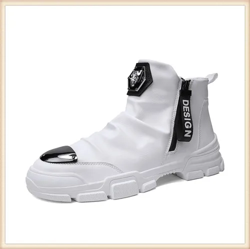 Зимние мужские ботинки из искусственной кожи; Botas Masculina; модная мужская зимняя обувь на молнии; 5#30/15E50 - Цвет: All White