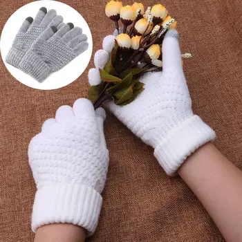 

Winter Touch Screen Gloves Women Men Warm Stretch Knit Mittens Imitation Wool Full Finger Guantes Female Crochet Luvas Thicken