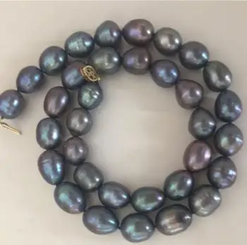 

Jewelry Free Shipping stunning 12-13mm tahitian baroque black blue red pearl necklace 18inch 925silver