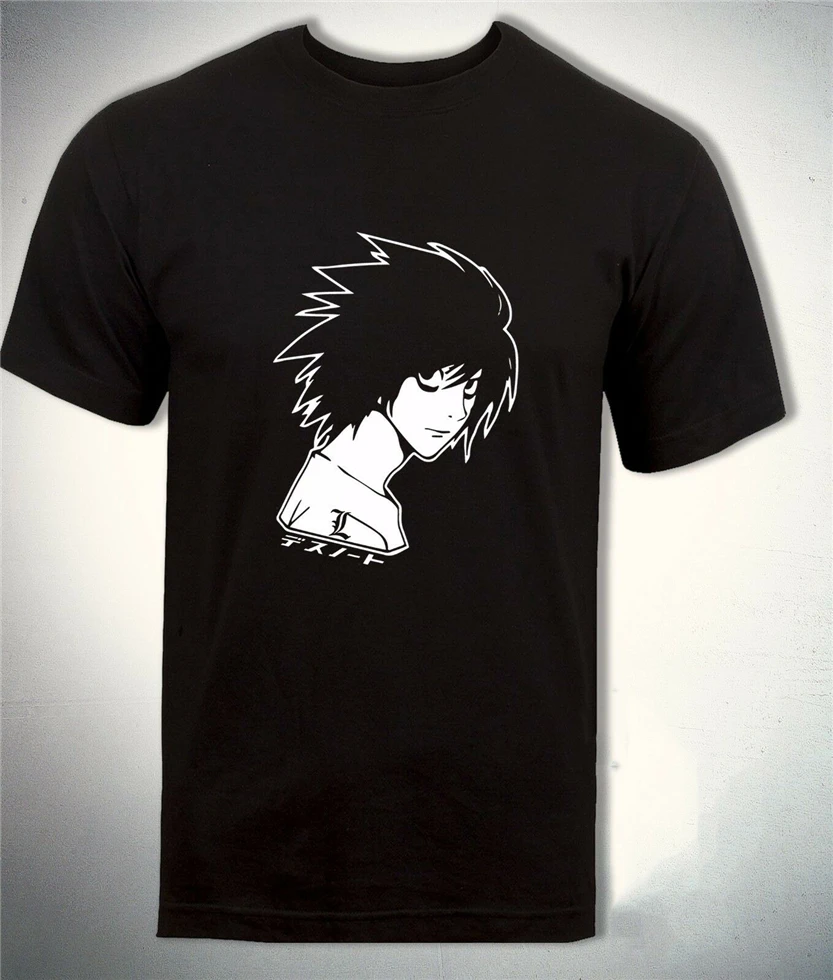 Футболка с надписью Death Note L Kira Yagami Ryuk японские иероглифы Lawliet аниме Мужская черная