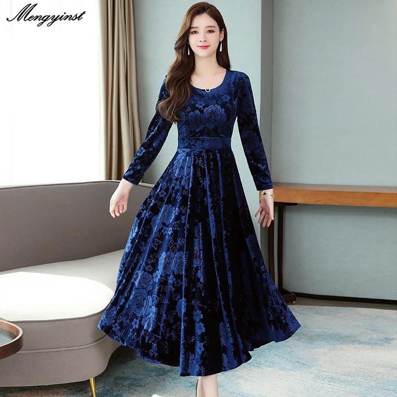 

Elegant Floral Print Women Dress 2020 Spring Female Casual O-neck Collar Long Sleeve Max Vintage Slim Office Lady Party Dresses