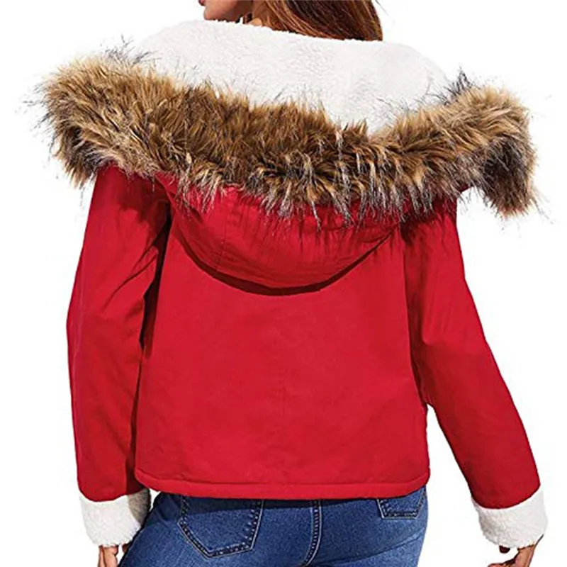 JAYCOSIN Femme, женская зимняя флисовая куртка с длинным рукавом и капюшоном, короткая теплая куртка на молнии с карманами, пальто, chaquetas para mujer