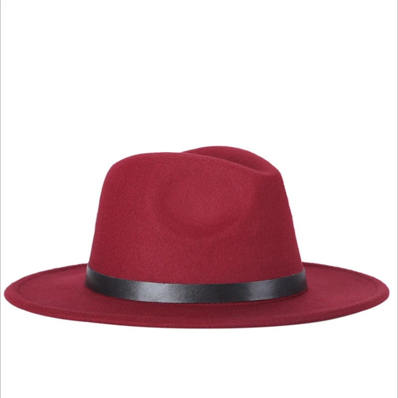 Belt Solid Color Women Red Felt Hat Autumn Winter Fashion Simple Tide Korean Version Jazz Hat Adult Cap 2