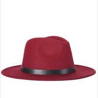 Belt Solid Color Women Red Felt Hat Autumn Winter Fashion Simple Tide Korean Version Jazz Hat Adult Cap 2