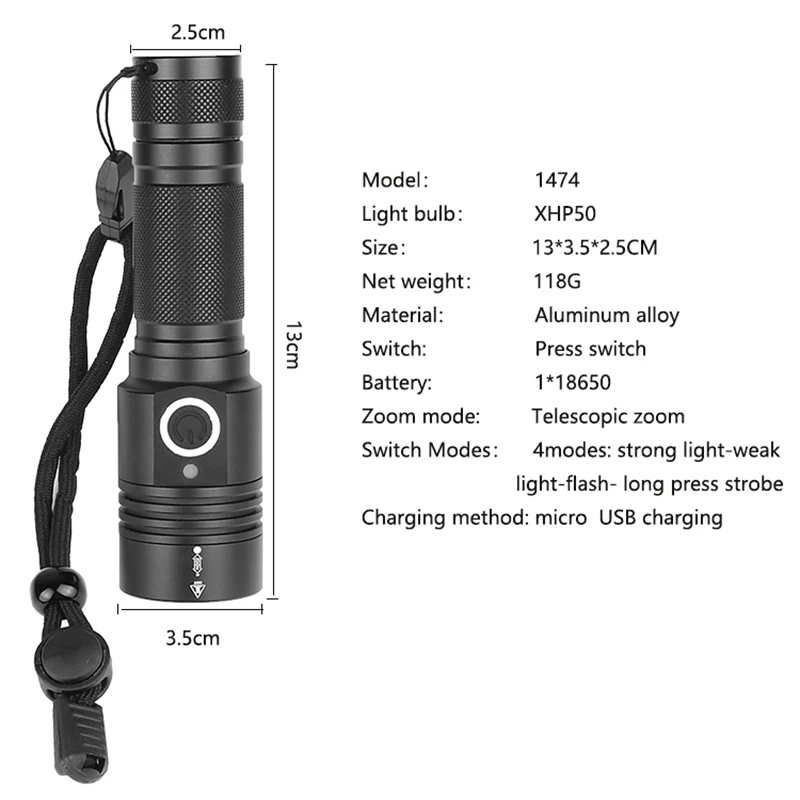 Фонарик ультра яркий xhp50.2 светодиодный фонарь USB Перезаряжаемый Фонарик масштабируемый светодиодный фонарь с батареей 18650