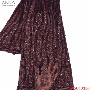 

Anna fashion african heavy beaded lace fabric wedding nigeria embroidery 5 yards/pcs french net laces fabrics for garment sewing