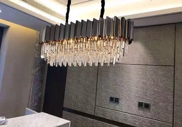 Modern living room luxury crystal lamp chandelier black round LED chandelier E14 bulb stainless steel chain chandelier lighting